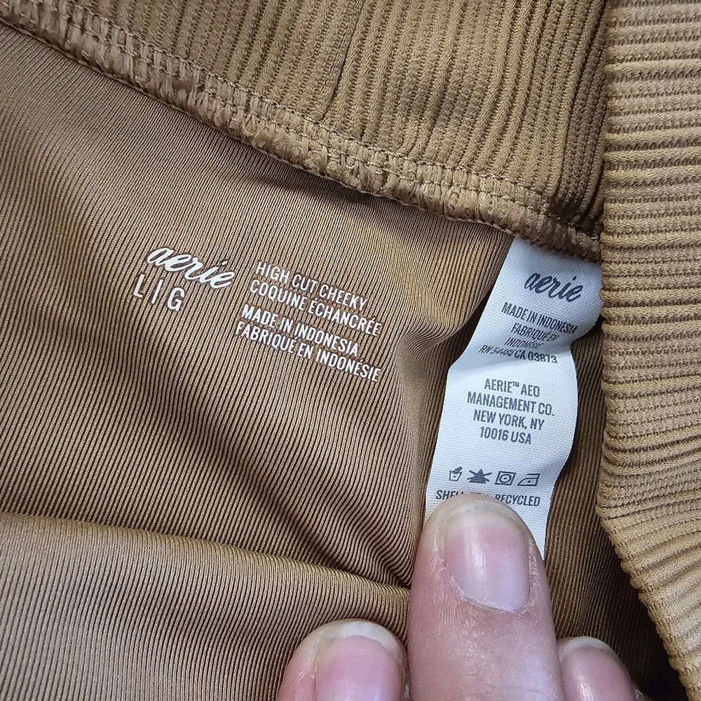 Aerie‎ High Cut Ribbed Cheeky Bikini Bottom Camel Brown Large